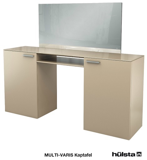 Hulsta kaptafel Multi-Varis 160 cm. breed deur,spiegel,zand,gelakt  en top,afdekplaat glas